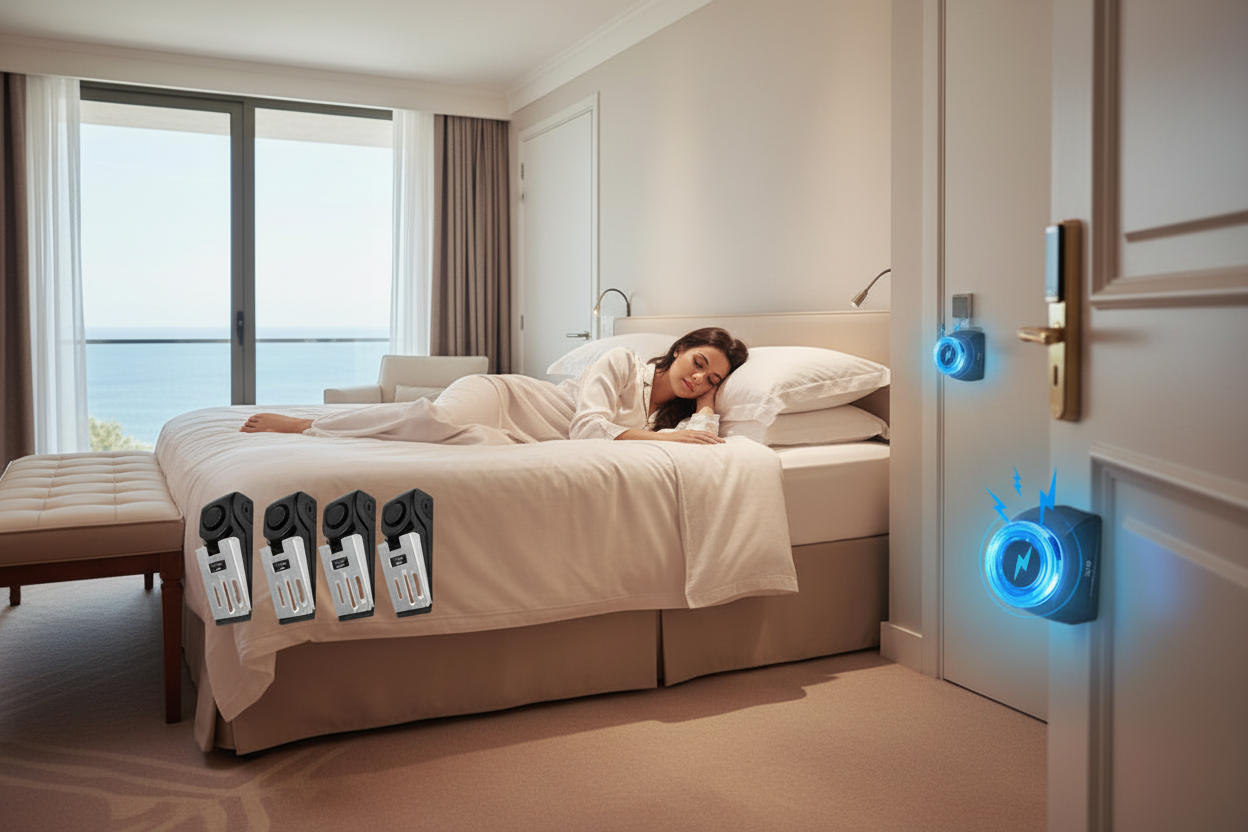 Alarme de Porte Sans Fil 120dB — Sécurité Portable Anti-Effraction, Acier Inoxydable