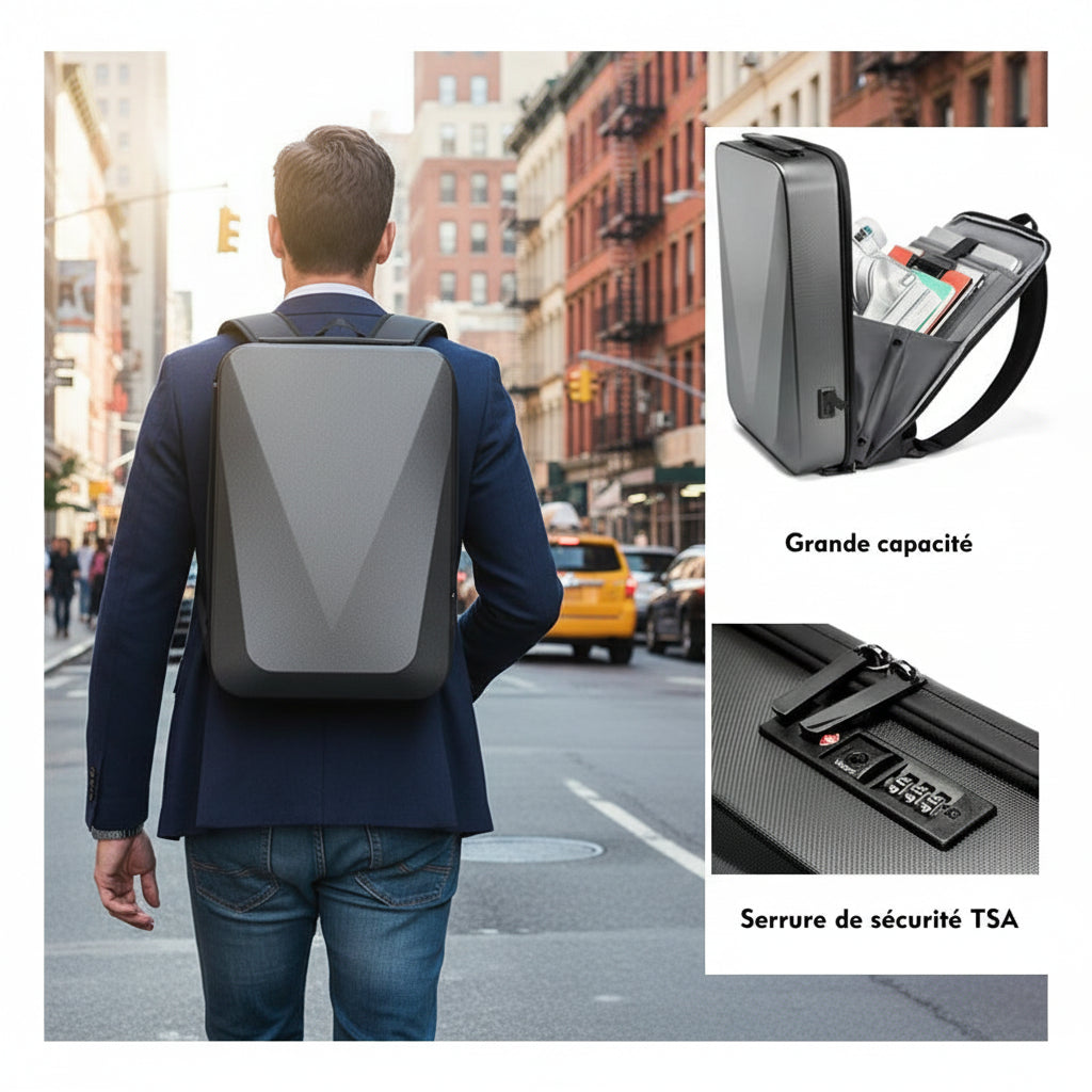Sac à Dos Antivol Coque Rigide EVA — Port USB, Imperméable & Protection Laptop 16"