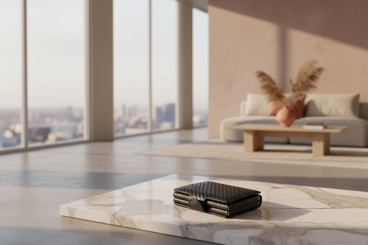 Portefeuille Minimaliste RFID Fibre de Carbone — 12 Emplacements, Ultra-Slim & Anti-Fraude